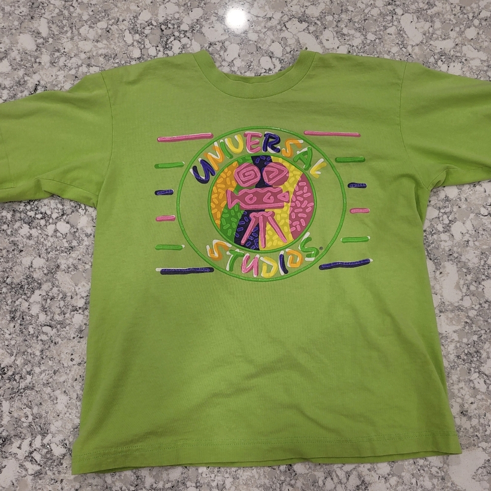 Vintage 90s Lime Green Universal Studios Graphic Short Sleeve Tee, Size Large